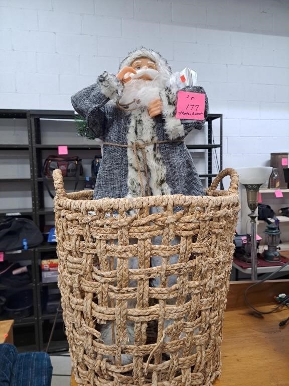 Santa statue and rattan basket