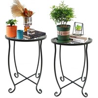 2 Pack Weather Resistant Metal Patio Side Tables