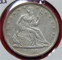1868 S Seated Liberty Silver Half Dollar