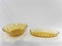 Vintage 1970's Amber Depression Glass Curved Bowl