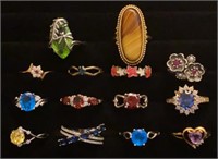 Unmarked/costume rings with colored stones size 7