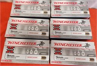 W - 6 BOXES WINCHESTER 9MM LUGER AMMUNITION (W32)