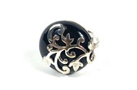 Sterling silver onyx ring with sterling floral