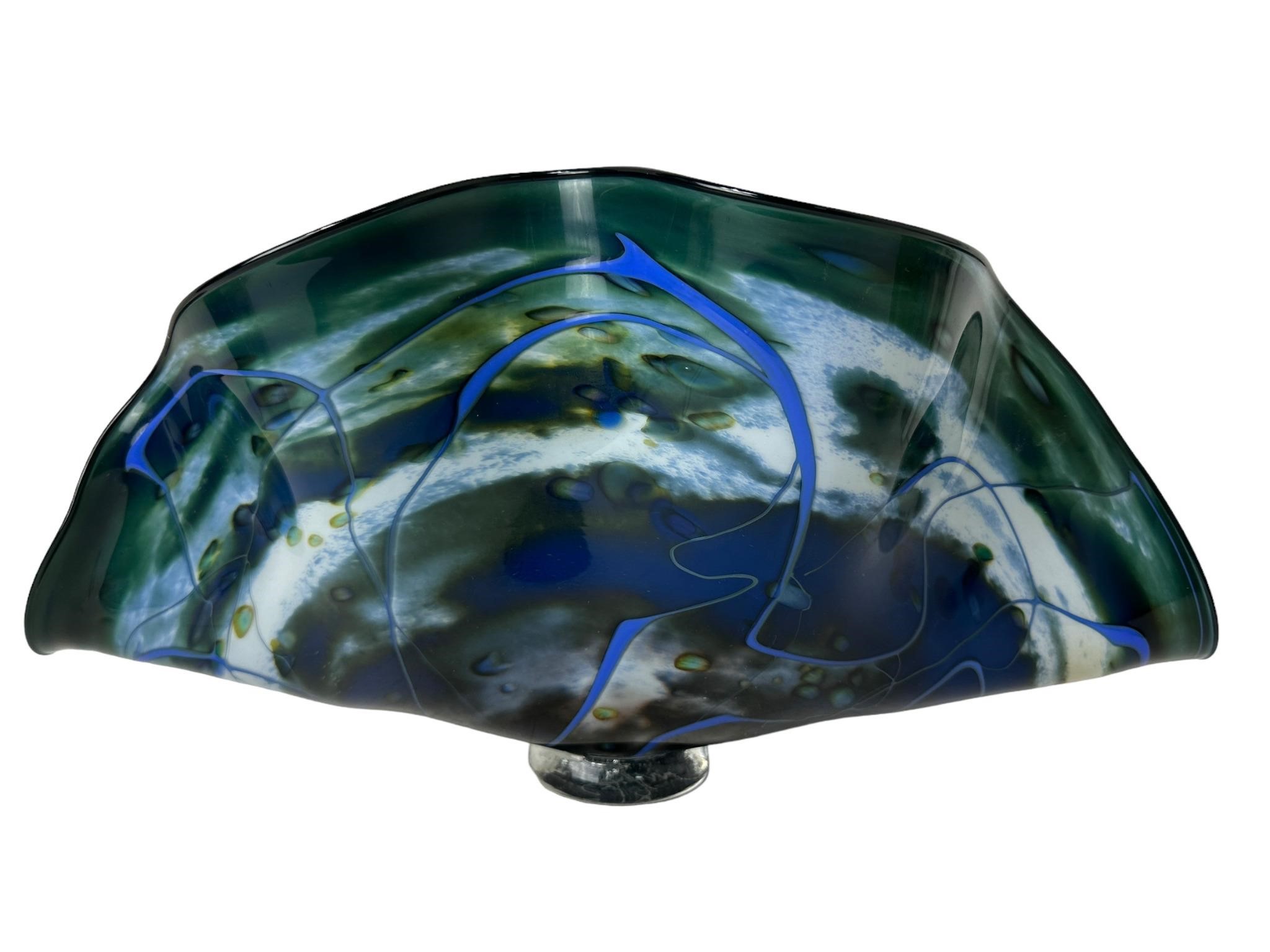 Signed Hand Blown Folded Bowl Art Glass Piece