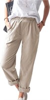 Koobeton Womens Casual Cotton Pants-Khaki-XL