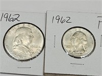 1962 Silver Half Dollar & Quarter Coins