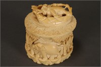 Indian Carved Ivory Box and Cover,