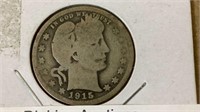 1915 barber quarter silver coin