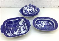 Lot of 3 wedgwood blue Willow serving pieces