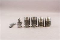 Six Antique Pewterware Gadgets & Shakers