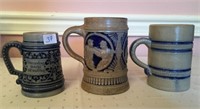 3 Unmatched Saltglazed stoneware mugs, 4 1/4" to