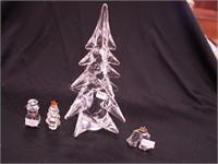 Four crystal figurines: 10" high Christmas