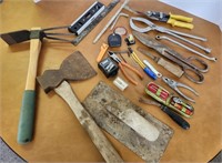 Hand tools, pliers, level, ax, trowel,