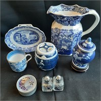 8 Piece Blue Willow and Cobalt Serving Pieces