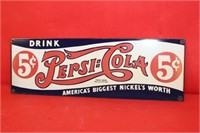 Antique 1 sided Pepsi Cola Sign 6" x 18"