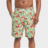 Men's 9" Leaf Print E-Board Swim Shorts -