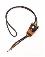 Southwest Mother Of Pearl Wood Inlay Bolo Tie