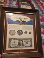 The silver story framed coins and paper money