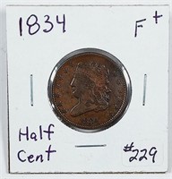 1834  Half Cent   F+
