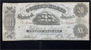 1861 $20 Confederate States of America T-9 Note