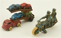 Lot #753I - Miniature car hauler toy w/ mini