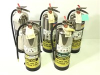 Lot of Five Silver 2.5 Gallon Fire Extinguishers