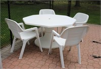 White resin patio set, weighted base with four