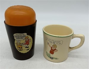 Orphan Annie Ovaltine Plastic Drink Cup & Ceramic