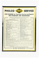 1977 PHILCO DEALER TV SERVICE RATES SST SIGN / NOS