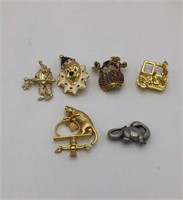 6 Vintage Brooches Clown, Cat Goldette, etc