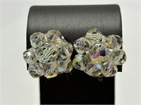 1940's Faceted AB Crystal Cluster Earrings