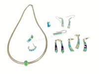 Sterling & Opal Necklace, Earrings & Pendant