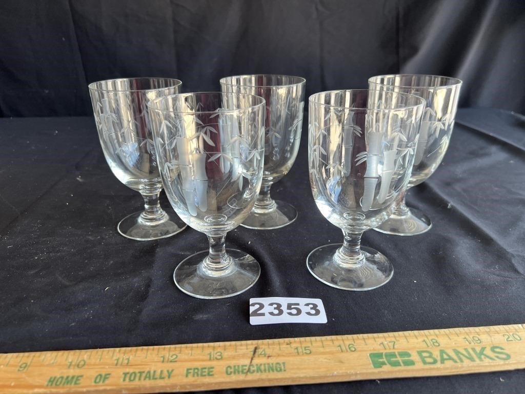 Vintage Etched Bamboo Stemware