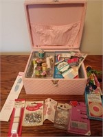 Pink Box w Assorted Sewing Notions