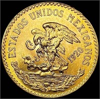 1920 Mexico .48oz Gold 20 Pesos GEM BU