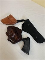 3 leather holsters, rubber grip