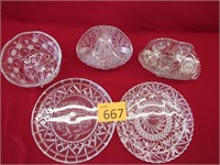 Three Glass Bowls / Two Platters