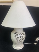 Oriental Style Porcelain Reticulated Signed Lamp