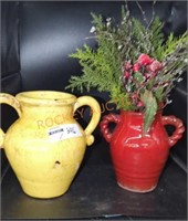 Lot of 2 vases one with faux plant