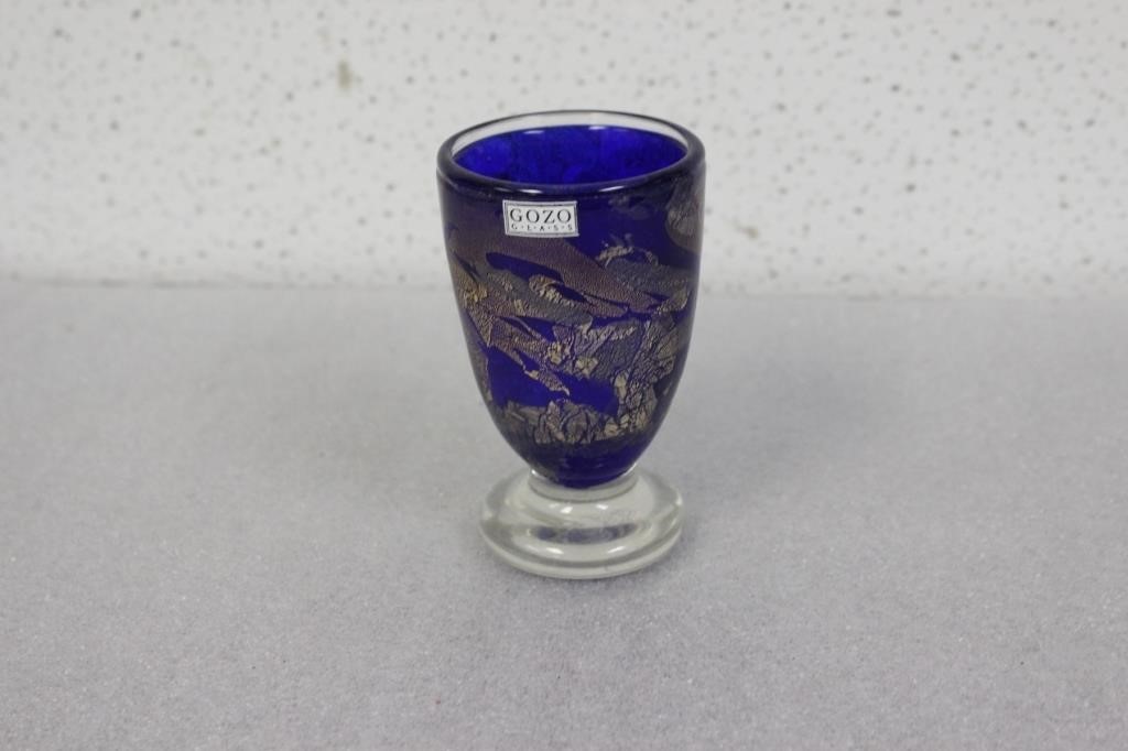 A Blue Gozo Glass Gold Speck Cup