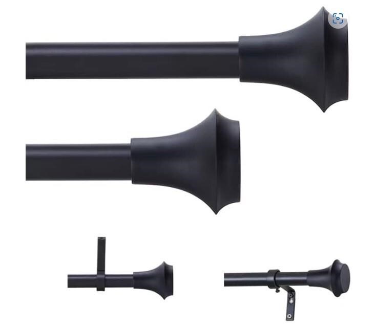Curtain Rods for Windows 48 to 84in  Matte Black