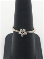 Sterling Silver Clear Stone Flower Ring