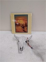 Native American ceramic Tile artwork with steer