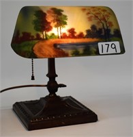 Landscape reverse painted shade desk lamp