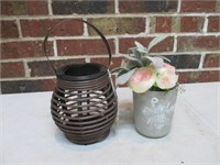 Wood Lantern & Bee Vase Floral