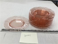 13 Heisey pink glass dishes