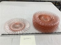 12 Heisey pink glass plates