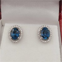 STERLING BLUE TOPAZ & CUBIC ZIRCONIA EARRINGS