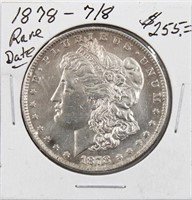 1878-P 7/8 Tail Feather Silver Morgan Dollar Coin