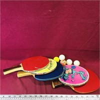 Lot Of 5 Ping Pong Paddles / Balls